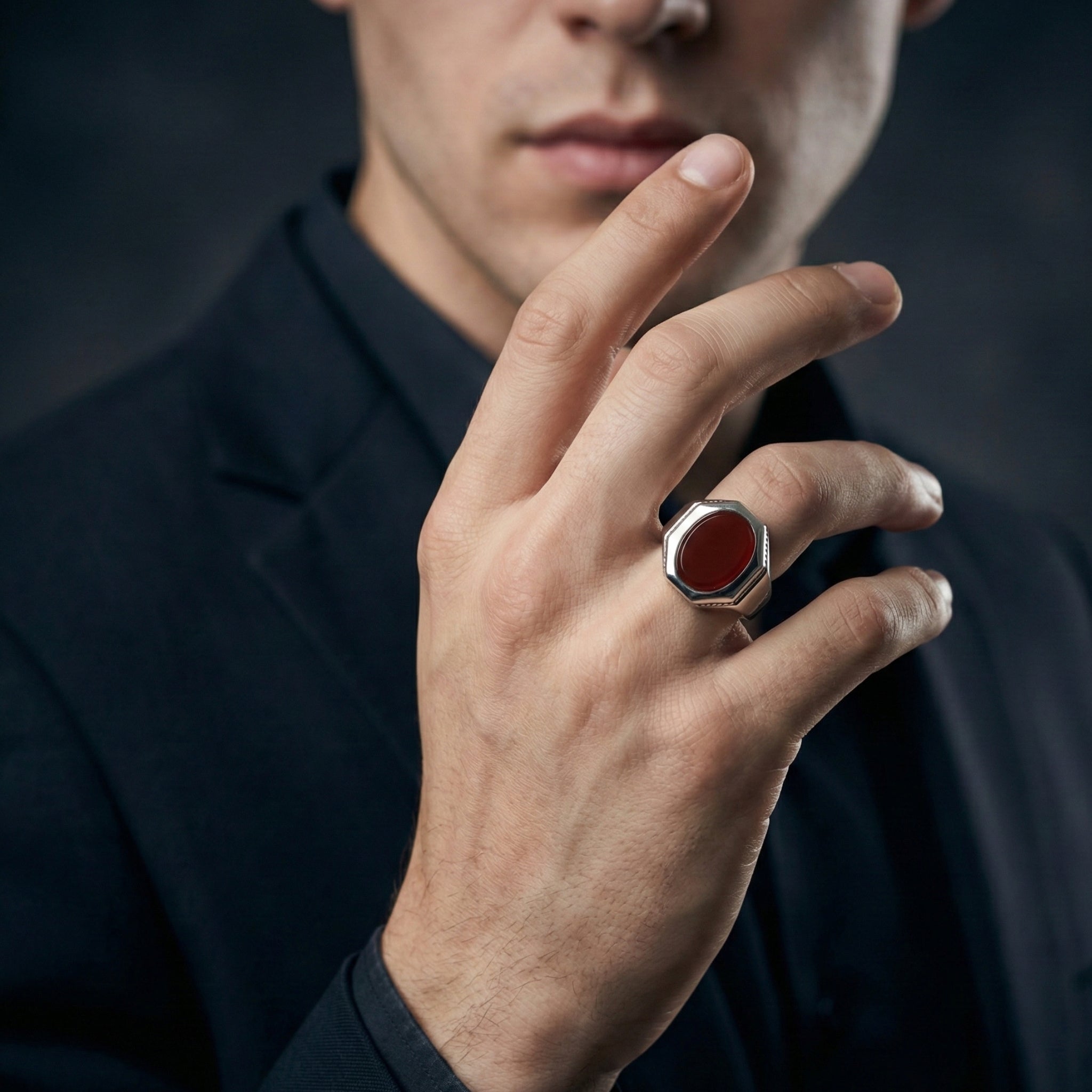 Handcrafted 925 Sterling Silver Red Onyx Ring | Luxury Statement Ring for Men | High Polish Finish
