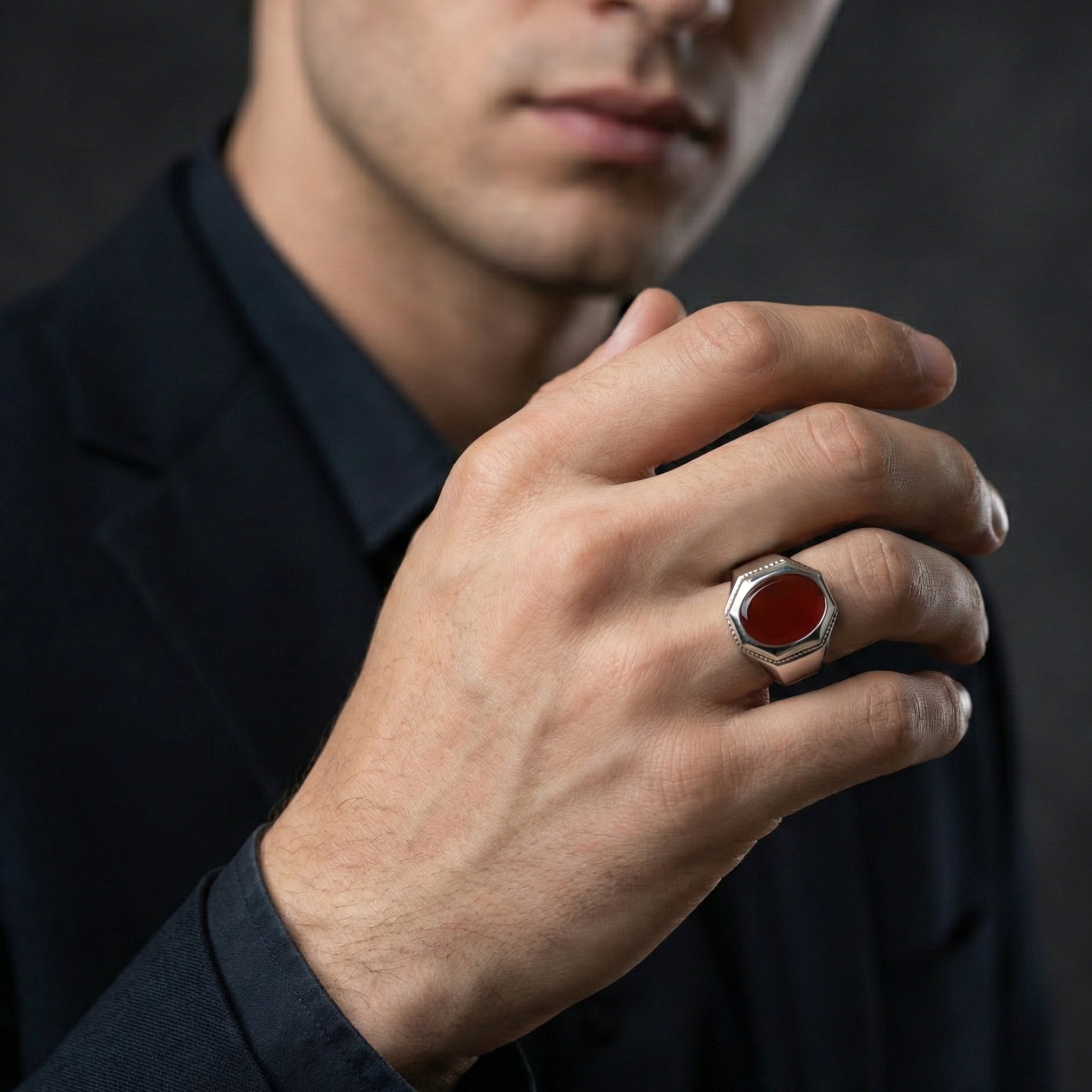 Handcrafted 925 Sterling Silver Red Onyx Ring | Luxury Statement Ring for Men | High Polish Finish