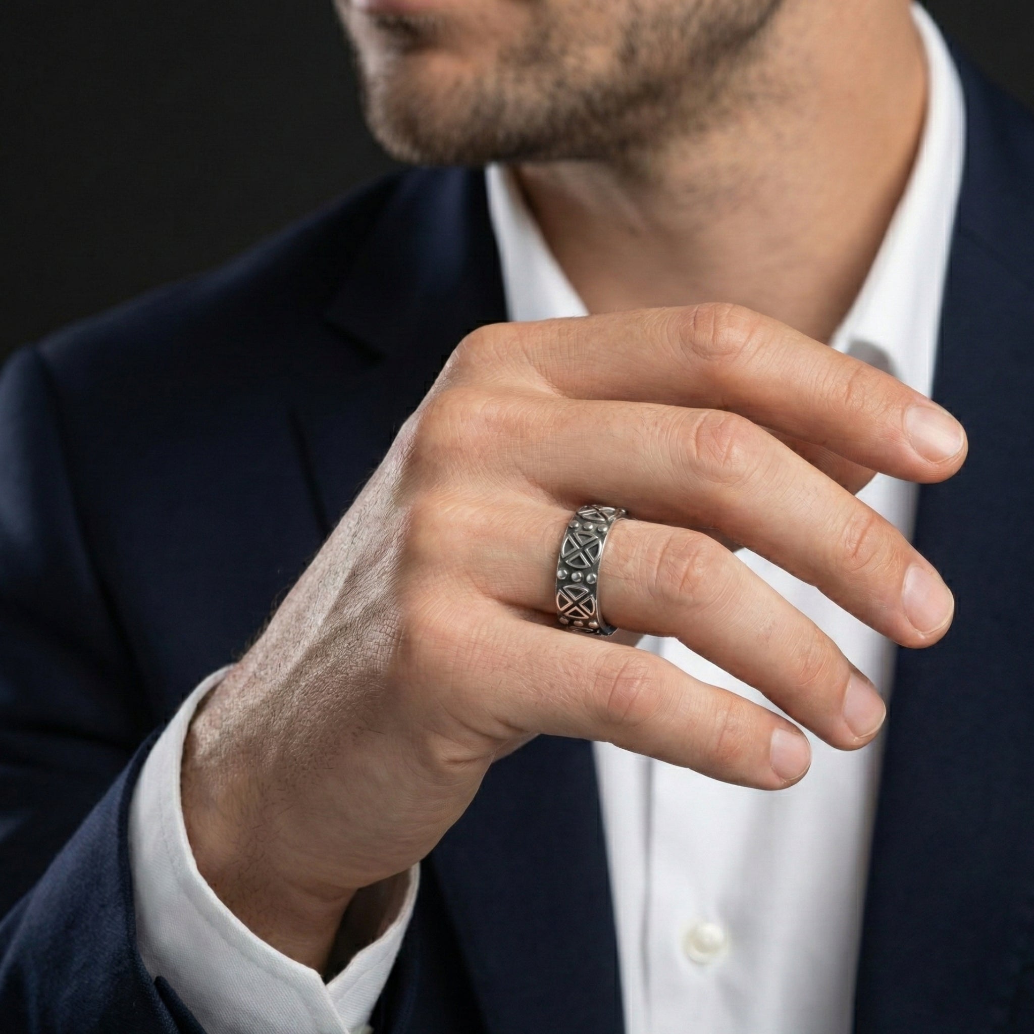 Aegis Quadrant Emblem Band Ring – 925 Sterling Silver Ring