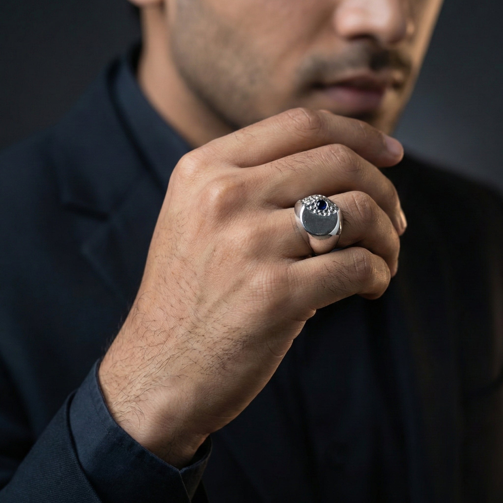 Handcrafted 925 Sterling Silver Blue Sapphire Ring | Luxury Statement Ring for Men | Oxodize Finish