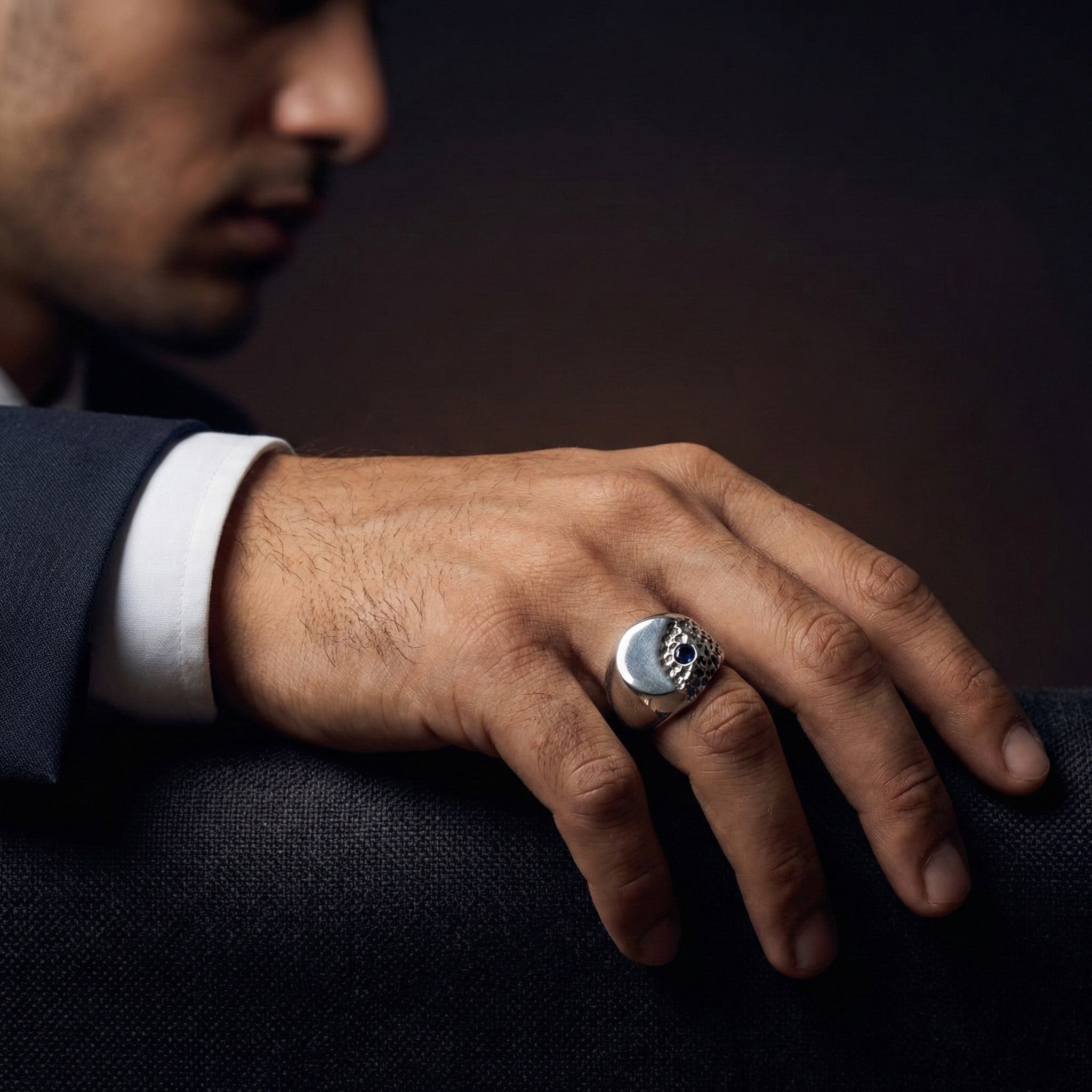 Handcrafted 925 Sterling Silver Blue Sapphire Ring | Luxury Statement Ring for Men | Oxodize Finish