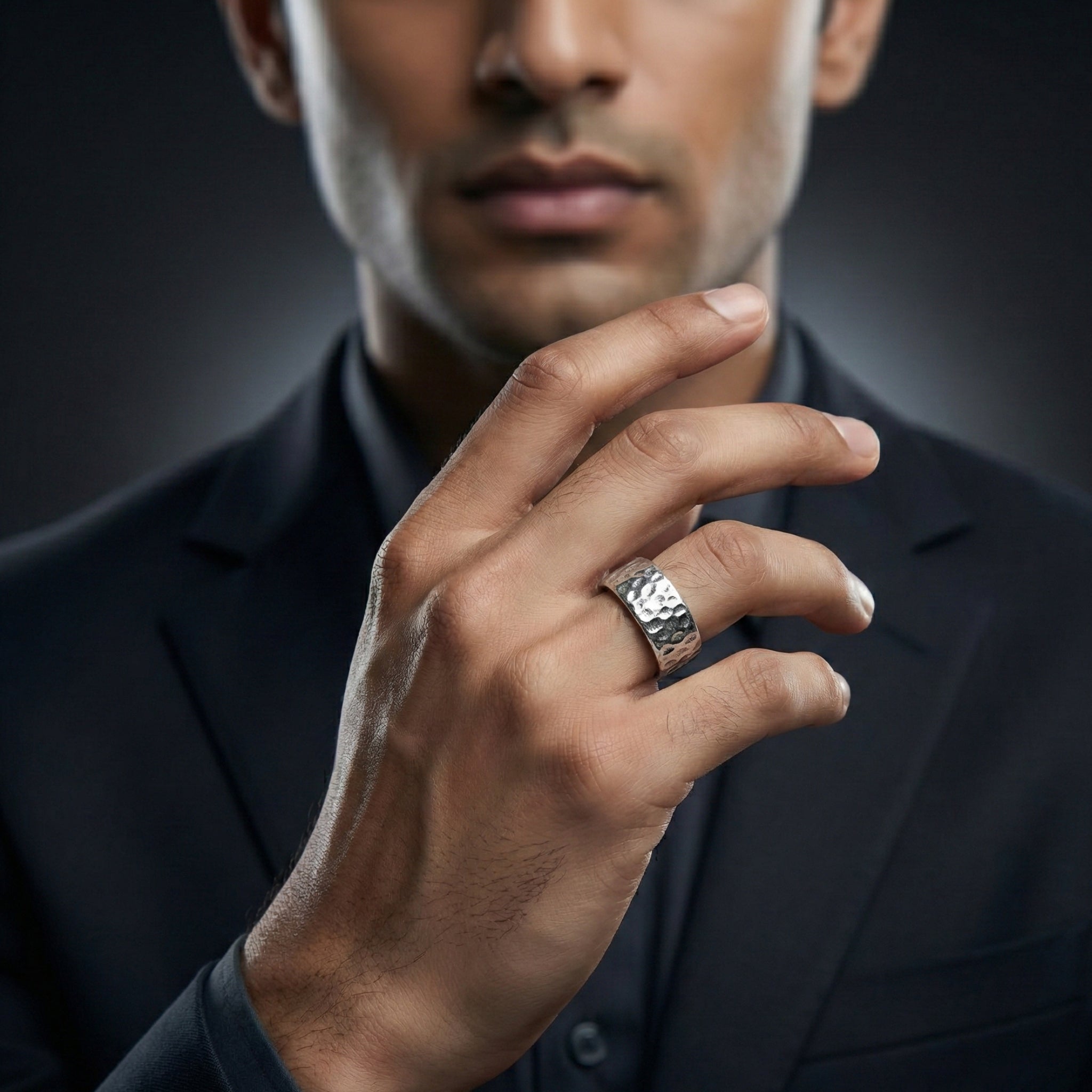 Handcrafted 925 Sterling Silver Textured Band Ring | Luxury Statement Ring for Men | Oxodize Finish