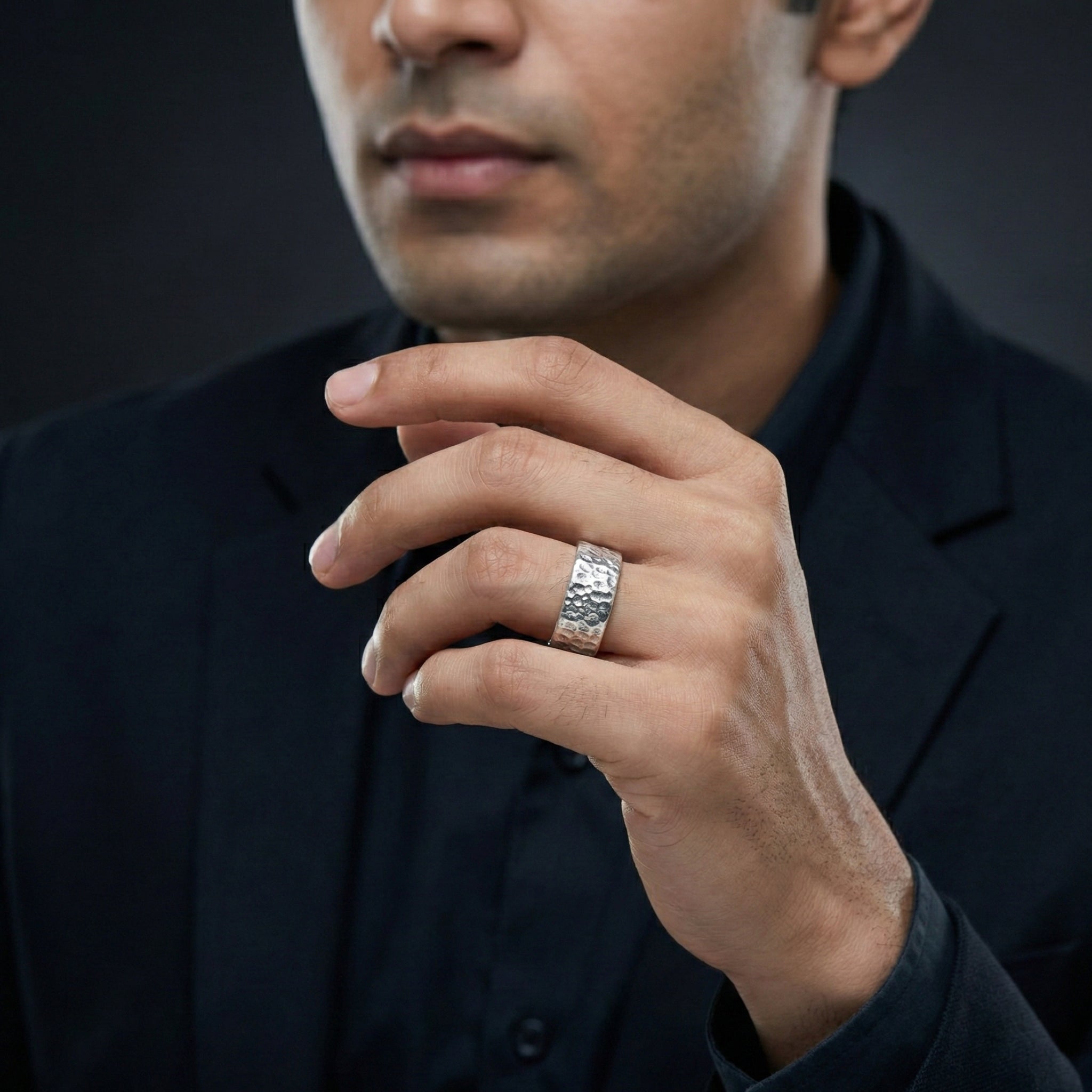 Handcrafted 925 Sterling Silver Textured Band Ring | Luxury Statement Ring for Men | Oxodize Finish