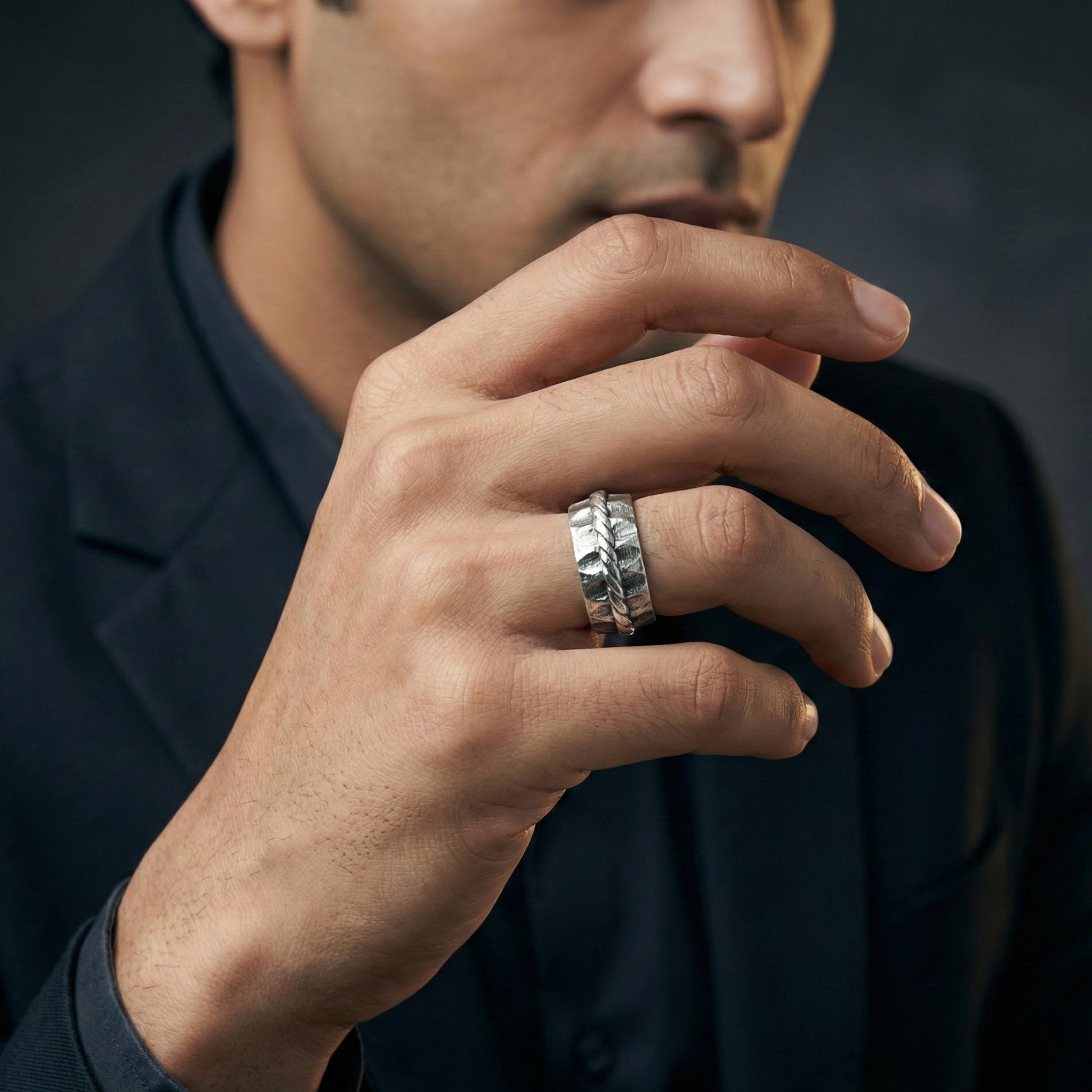 Handcrafted 925 Sterling Silver Faceted Band Ring | Luxury Statement Ring for Men | Oxodize Finish