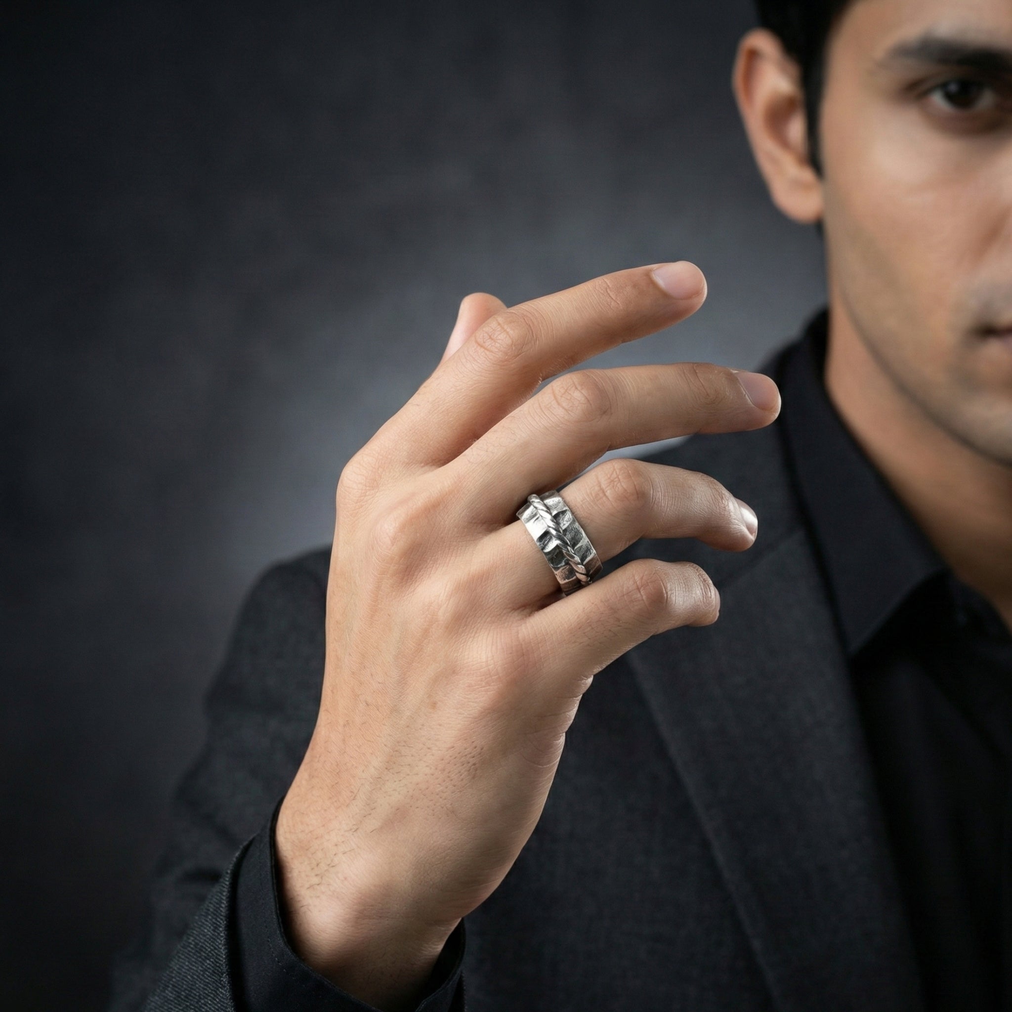 Handcrafted 925 Sterling Silver Faceted Band Ring | Luxury Statement Ring for Men | Oxodize Finish