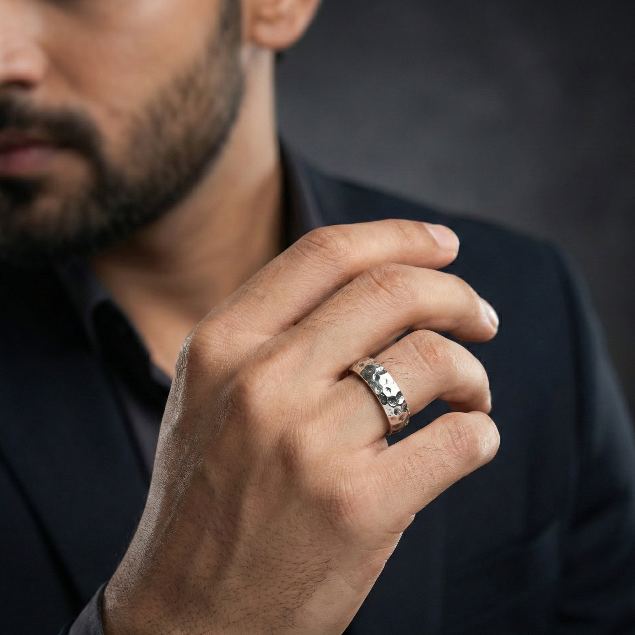 Handcrafted 925 Sterling Silver Hammered Band Ring | Luxury Statement Ring for Men | Oxodize Finish