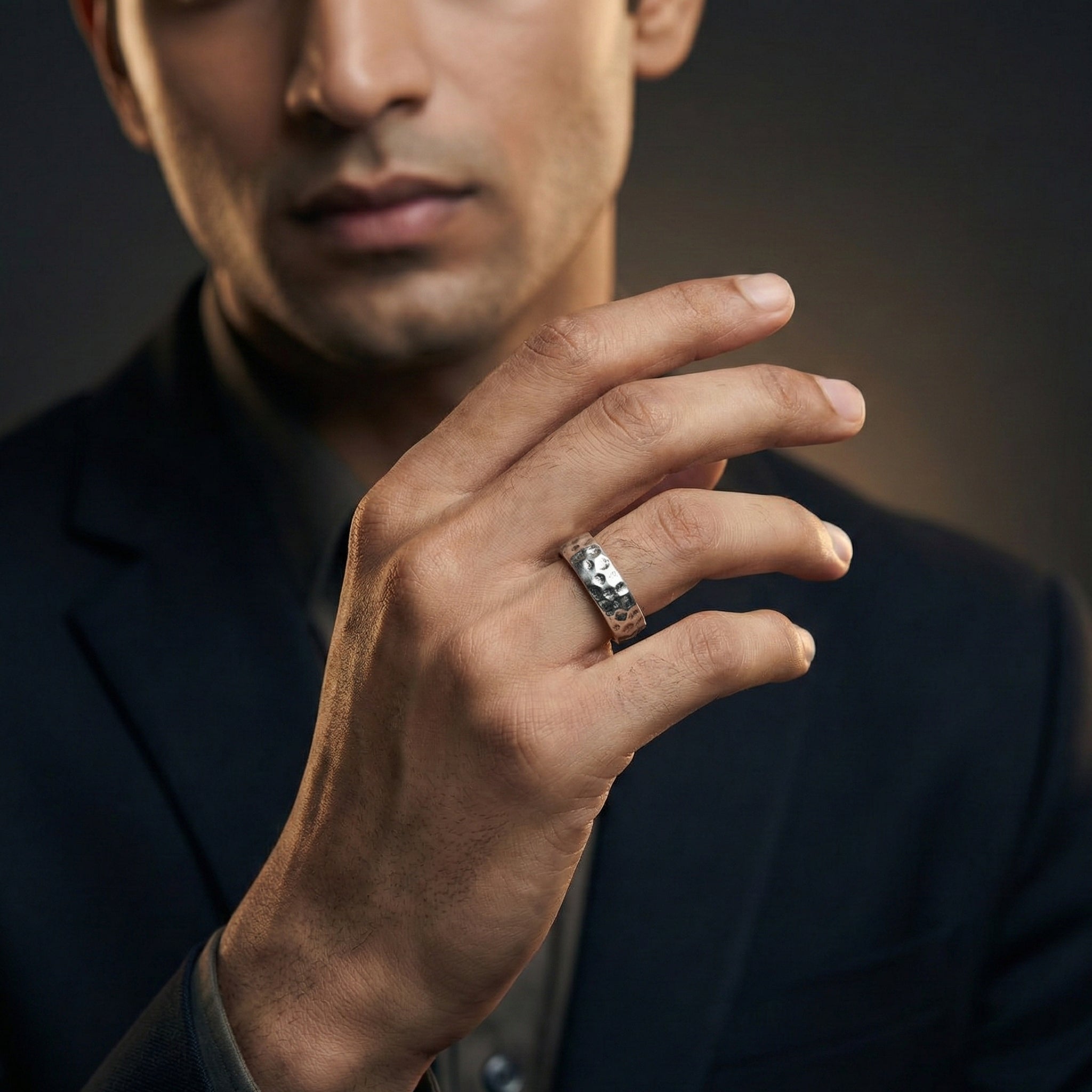 Handcrafted 925 Sterling Silver Hammered Band Ring | Luxury Statement Ring for Men | Oxodize Finish