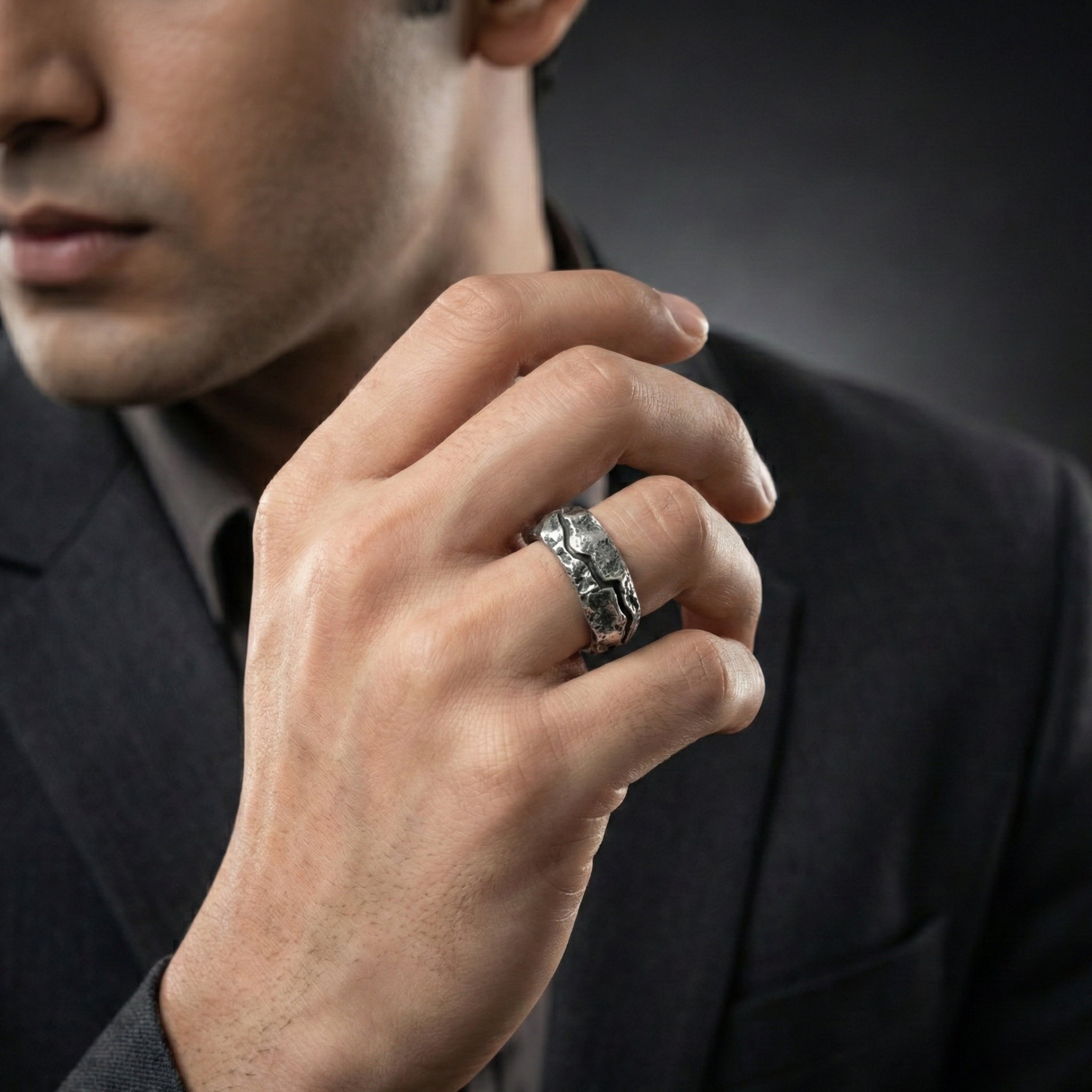 Handcrafted 925 Sterling Silver Organic Textured Band Ring | Luxury Statement Ring for Men | Oxodize Finish