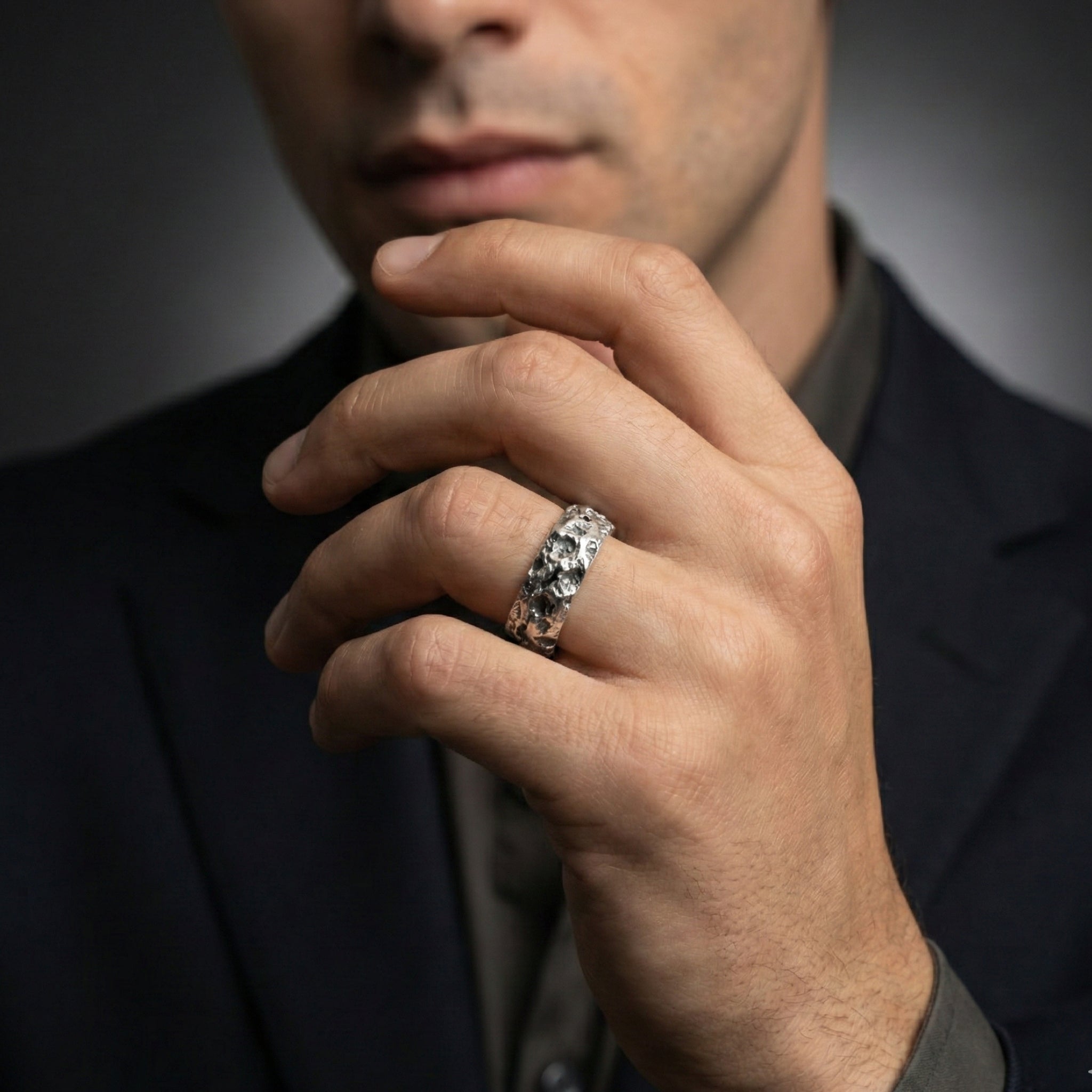 Aether Crater Forge Band Ring – 925 Sterling Silver Ring