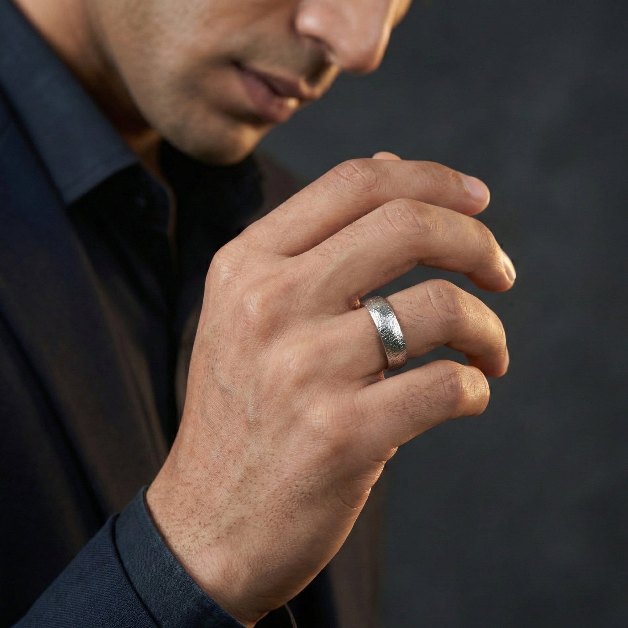 Handcrafted 925 Sterling Silver Minimal Textured Band Ring | Luxury Statement Ring for Men | Oxodize Finish