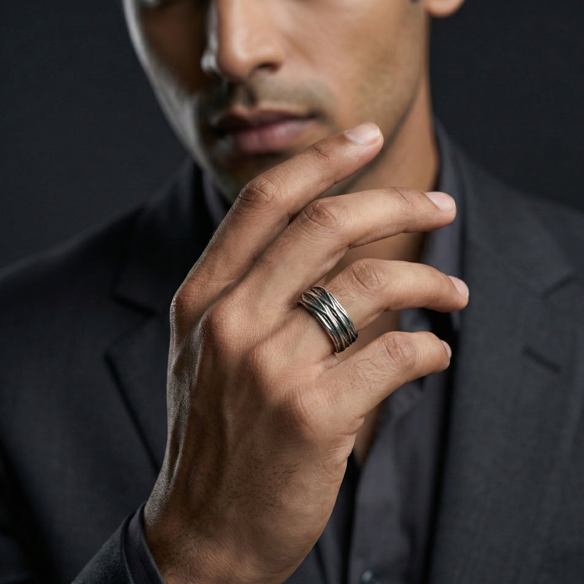 Handcrafted 925 Sterling Silver Layered Textured Band Ring | Luxury Statement Ring for Men | Oxodize Finish