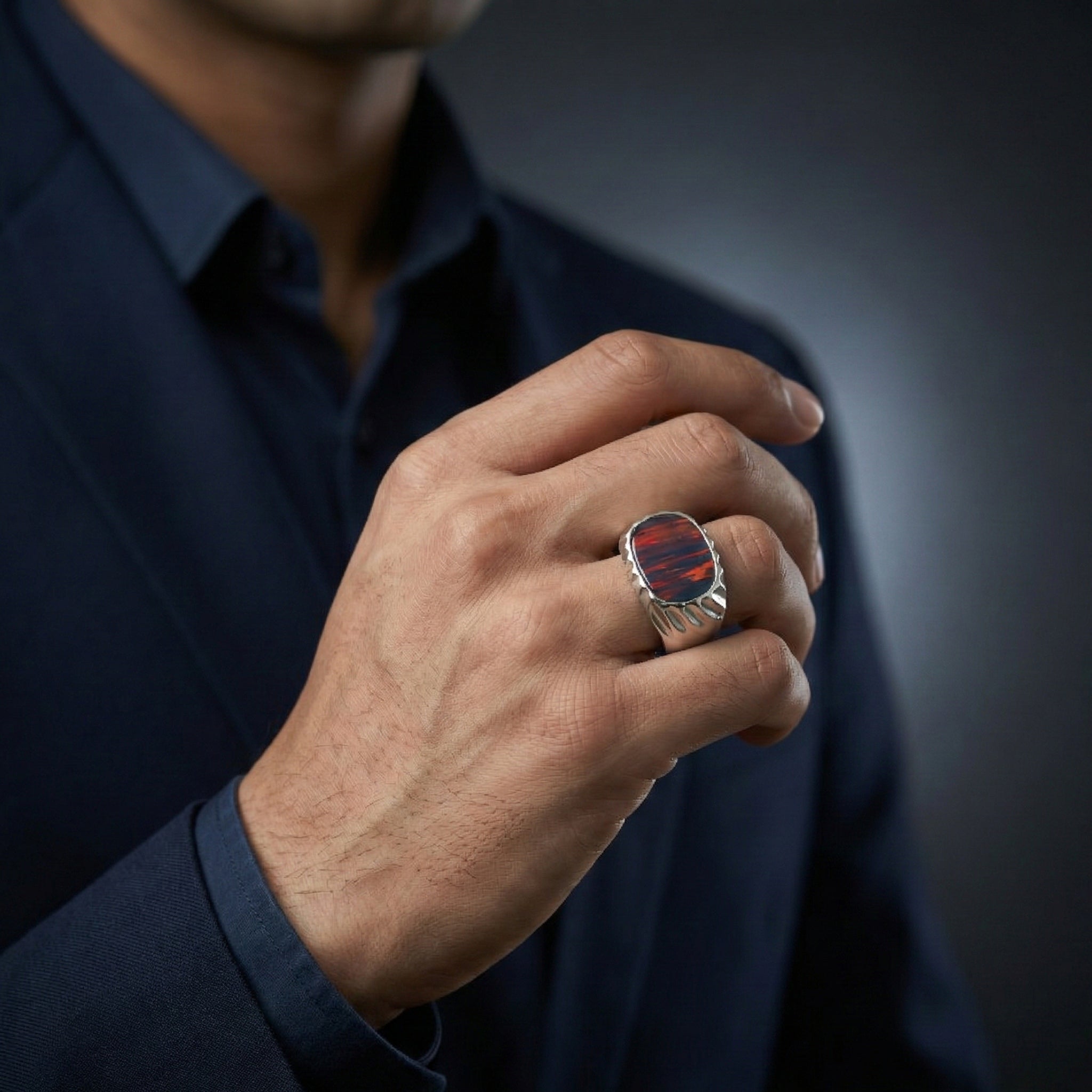 Handcrafted 925 Sterling Silver Red Fire Opal Ring | Luxury Statement Ring for Men | High Polish Finish
