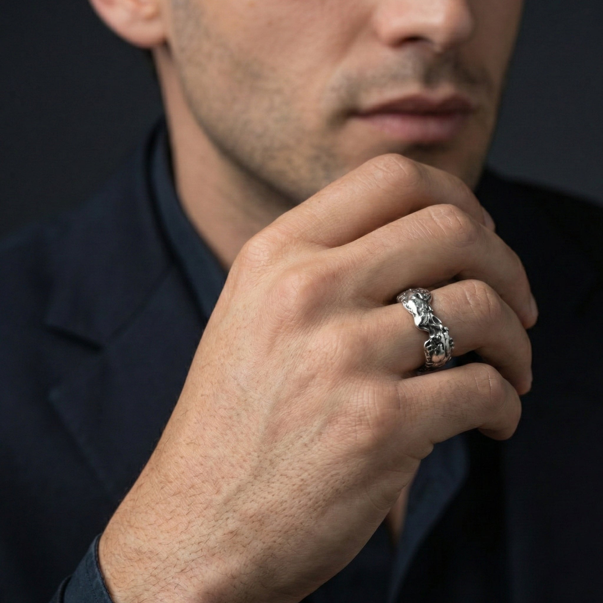 Aetherion Lunar Ridge Band – 925 Sterling Silver