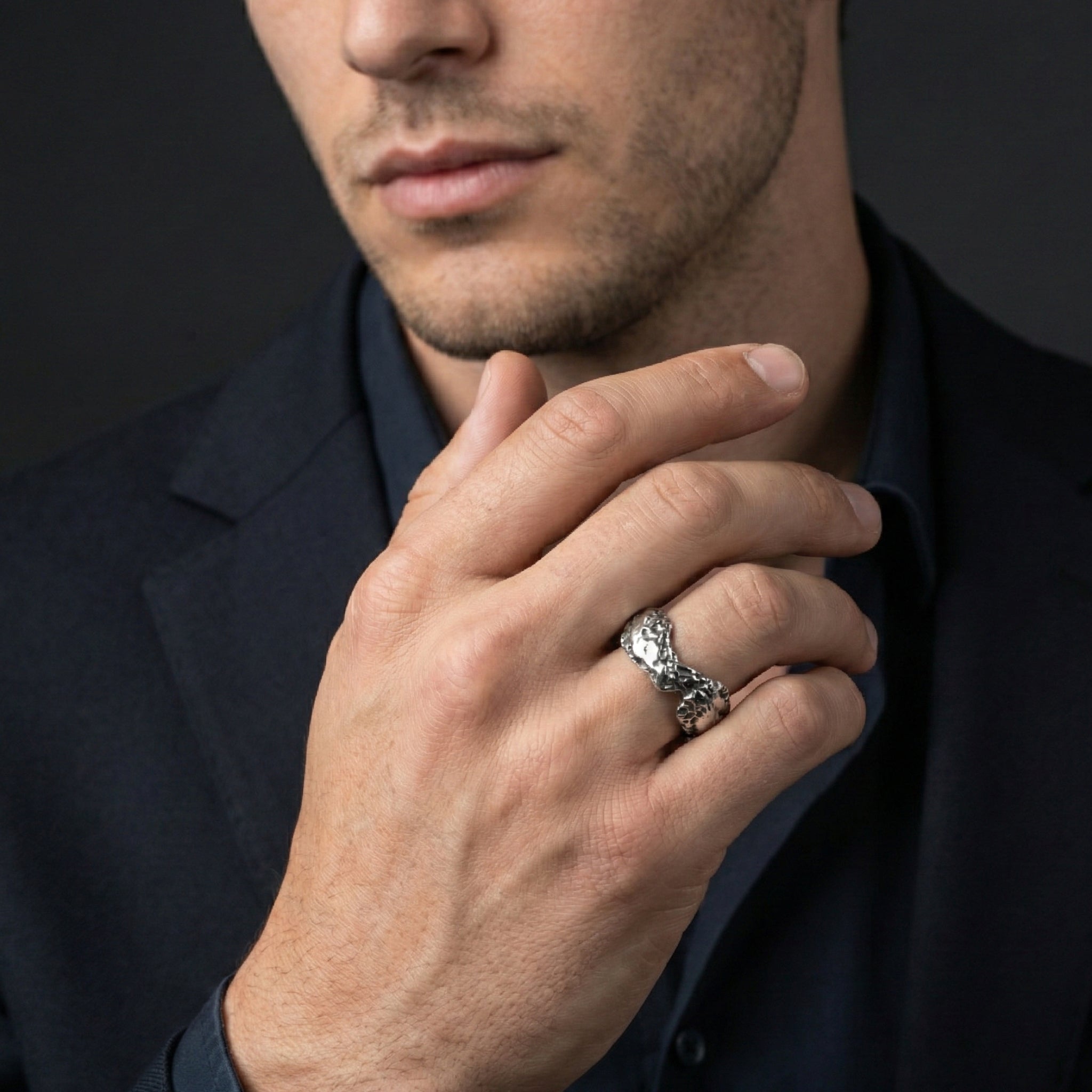 Aetherion Lunar Ridge Band – 925 Sterling Silver