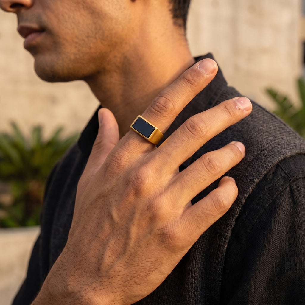 Handcrafted 925 Sterling Silver Black Onyx Ring | Luxury Statement Ring for Men | Matte Finish