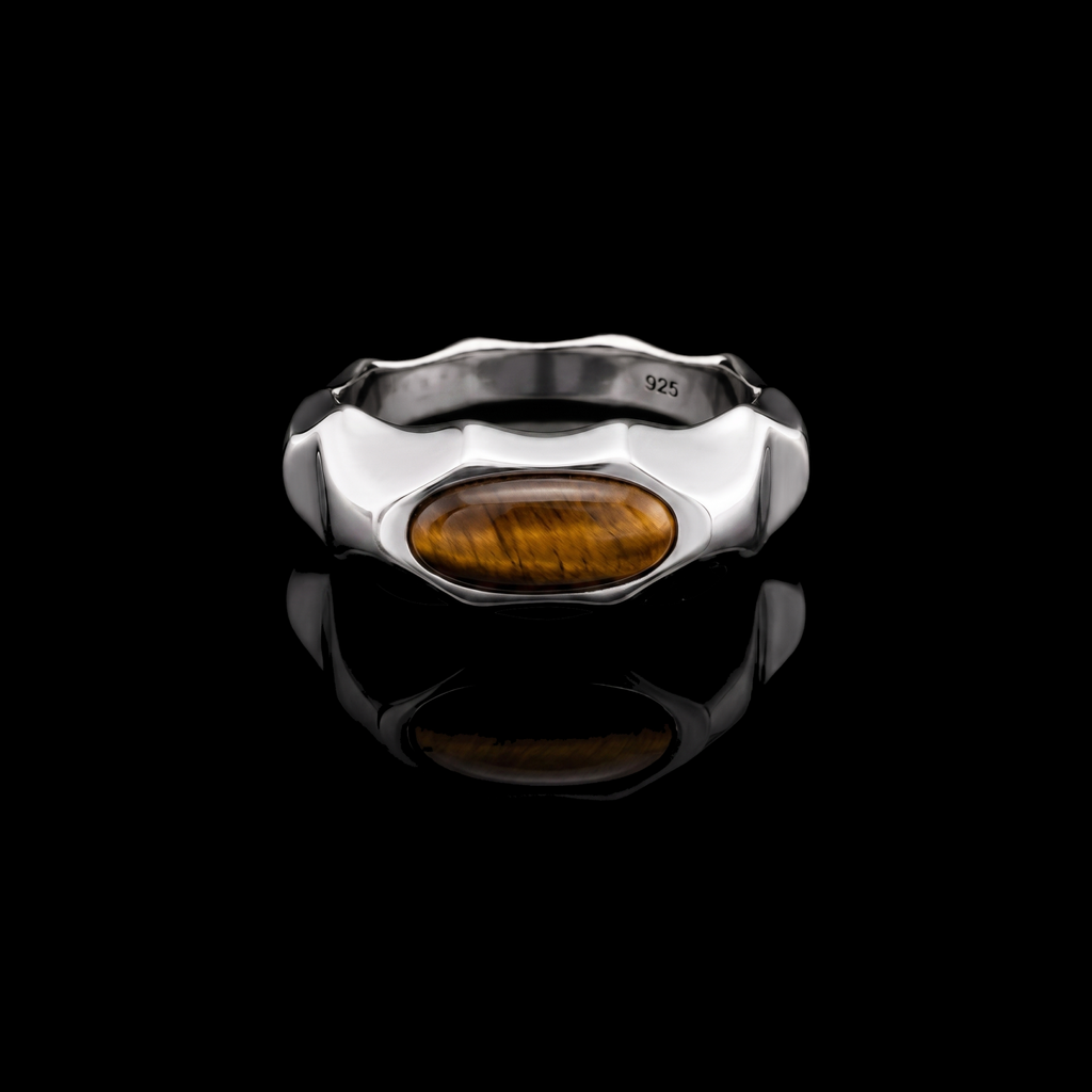 Riven Tiger's Eye Signet Ring – 925 Sterling Silver
