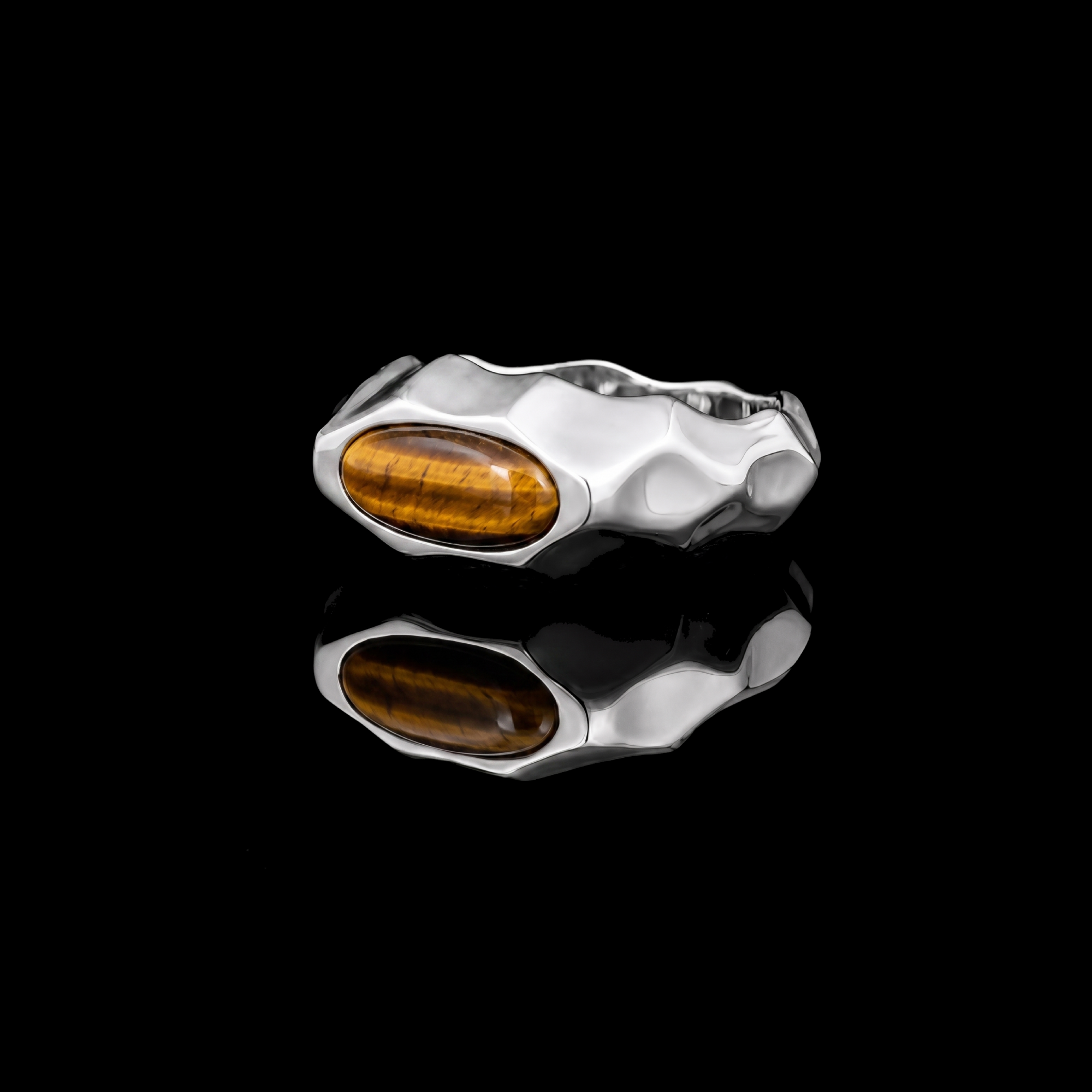 Riven Tiger's Eye Signet Ring – 925 Sterling Silver