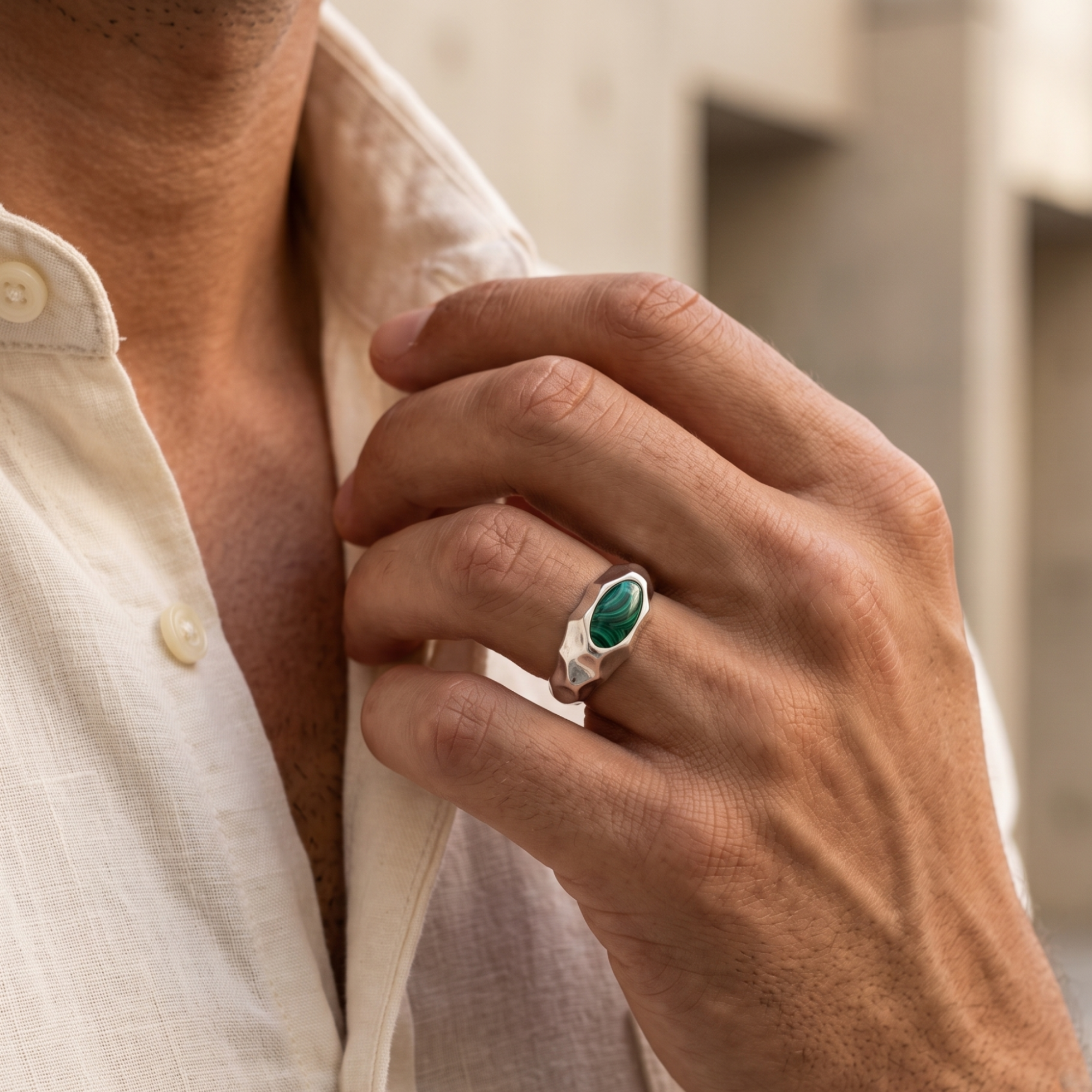 Riven Malachite Signet Ring – 925 Sterling Silver