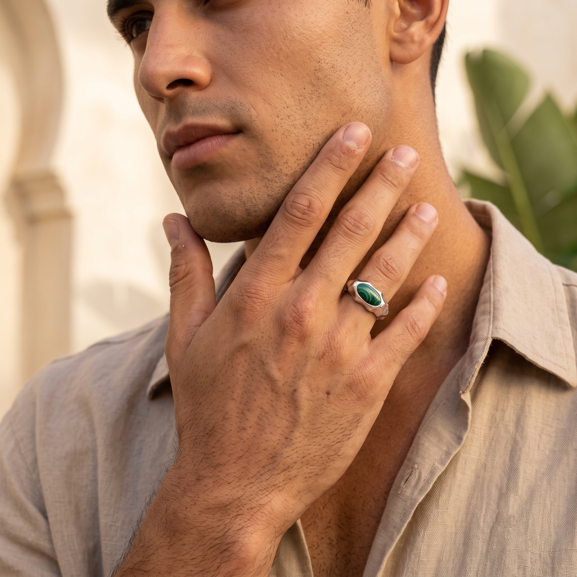 Riven Malachite Signet Ring – 925 Sterling Silver