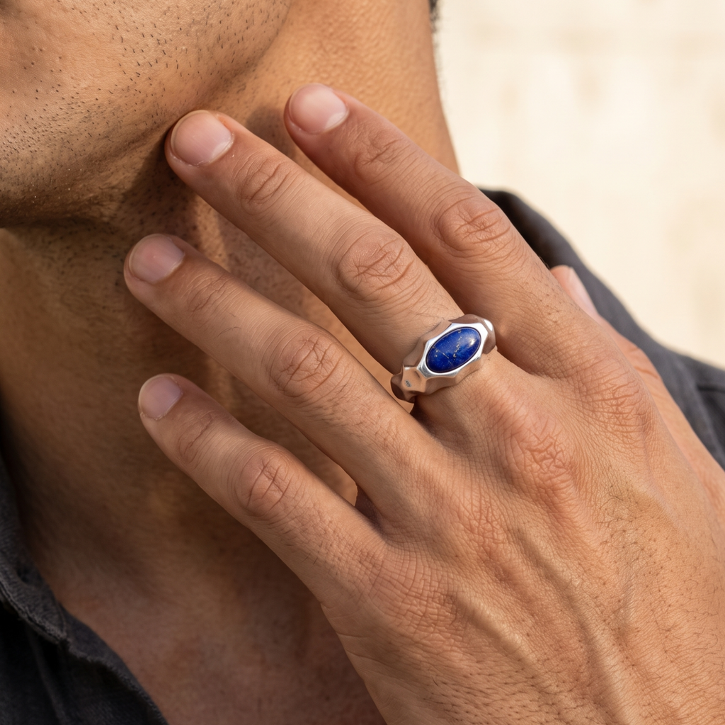 Riven Lapis Lazuli Signet Ring – 925 Sterling Silver