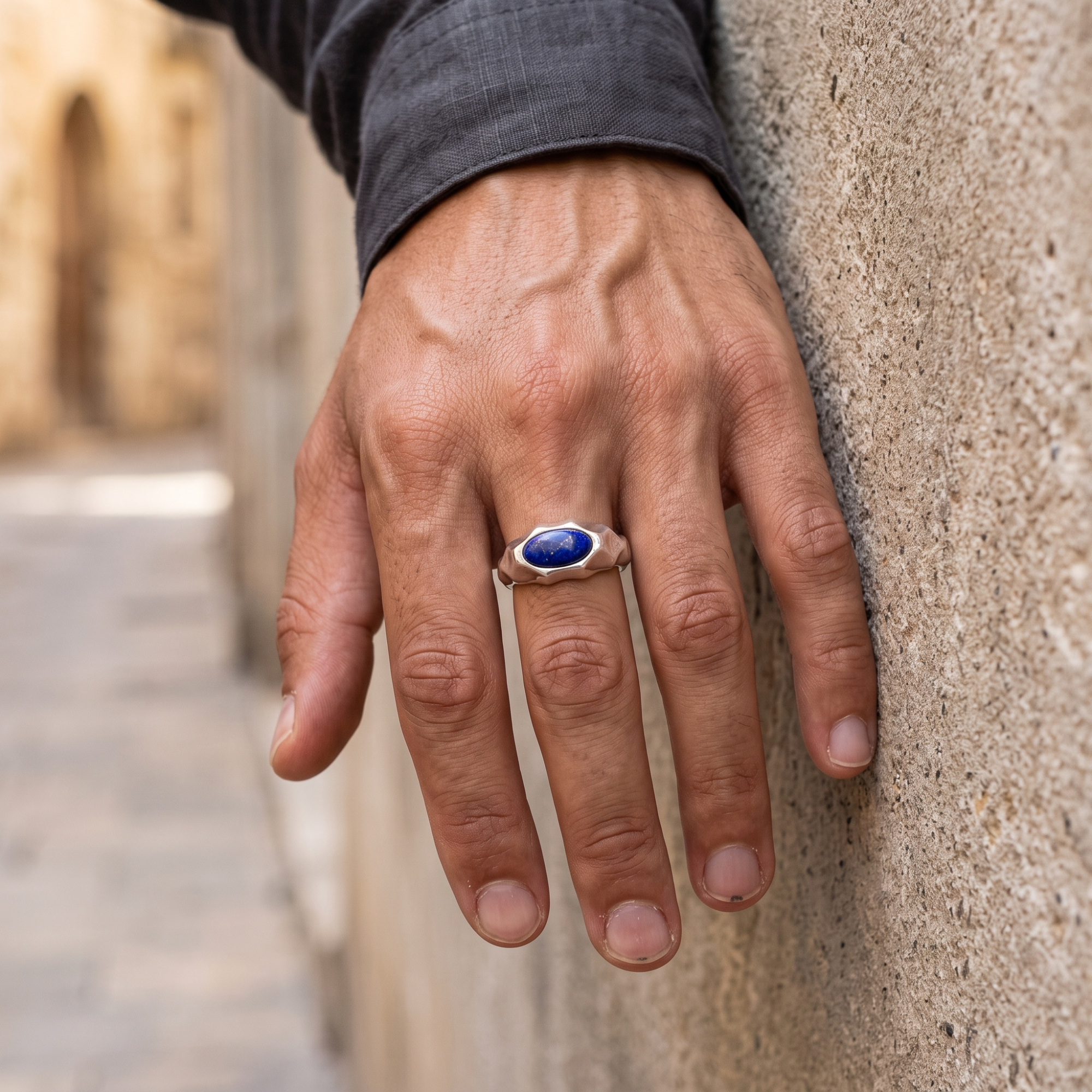 Riven Lapis Lazuli Signet Ring – 925 Sterling Silver