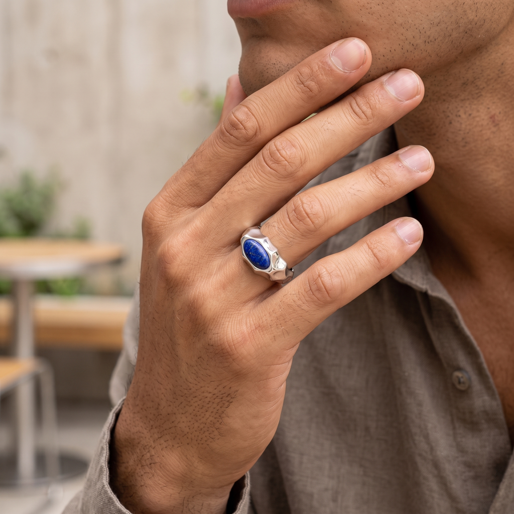 Riven Lapis Lazuli Signet Ring – 925 Sterling Silver
