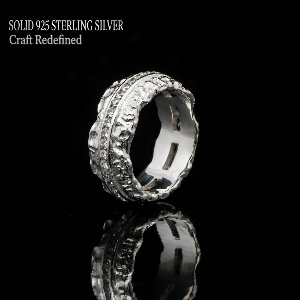 Celestial Halo Ridge Natural Moissanite Ring – 925 Sterling Silver