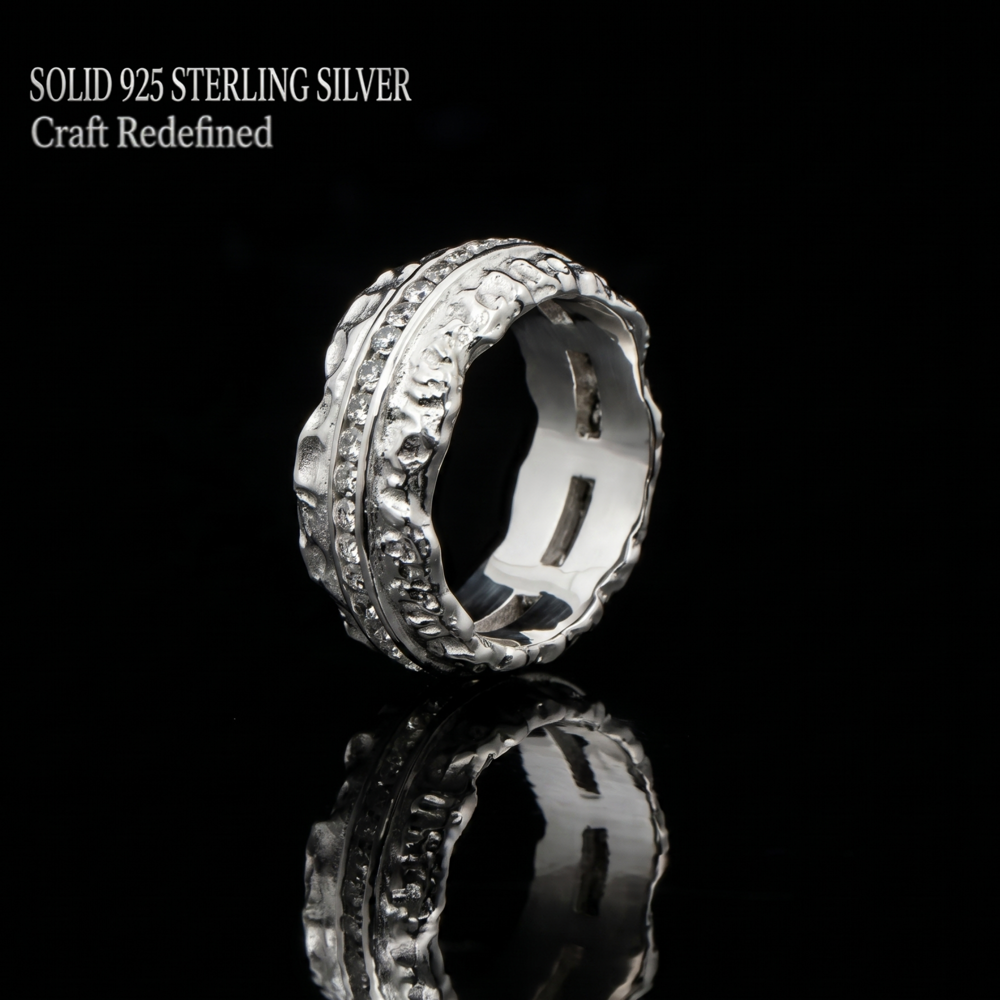 Celestial Halo Ridge Natural Moissanite Ring – 925 Sterling Silver