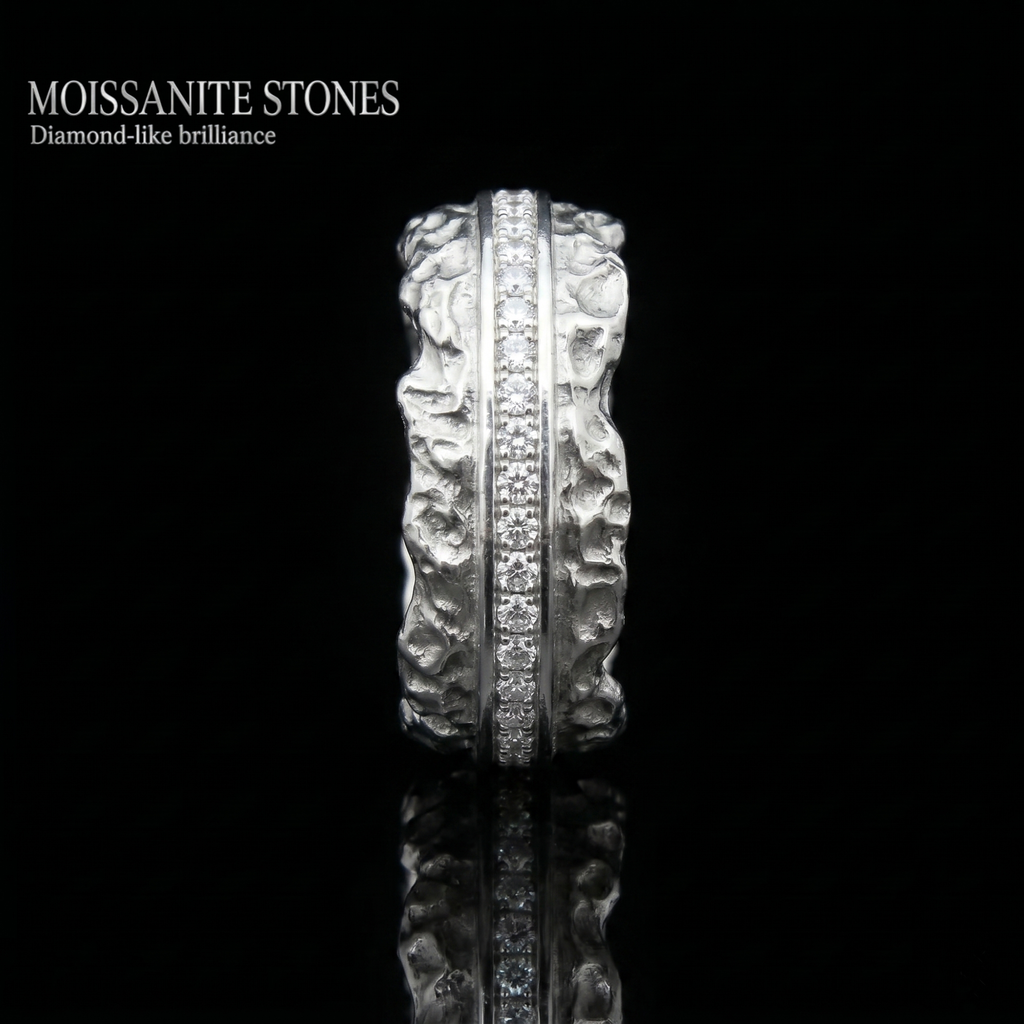 Celestial Halo Ridge Natural Moissanite Ring – 925 Sterling Silver