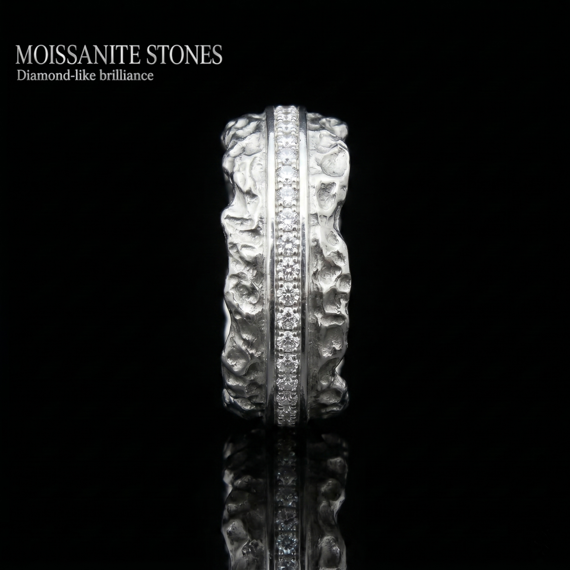 Celestial Halo Ridge Natural Moissanite Ring – 925 Sterling Silver