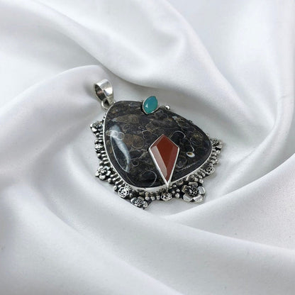 Natural Turtella Gemstone Unique 925 Sterling Silver Statement Pendant For Women Multi Gemstone Pendant Gift For Her