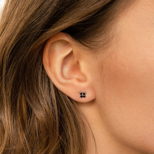 Black Onyx Flower Stud Earring By Lookjewels