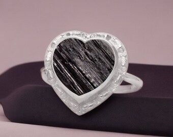 Black Tourmaline Gemstone 925 Sterling Silver Minimalist Heart Ring Gift For Her