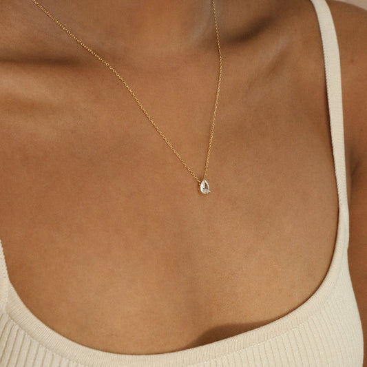 Minimalist Teardrop Diamond Gold Necklace By Lookjewels