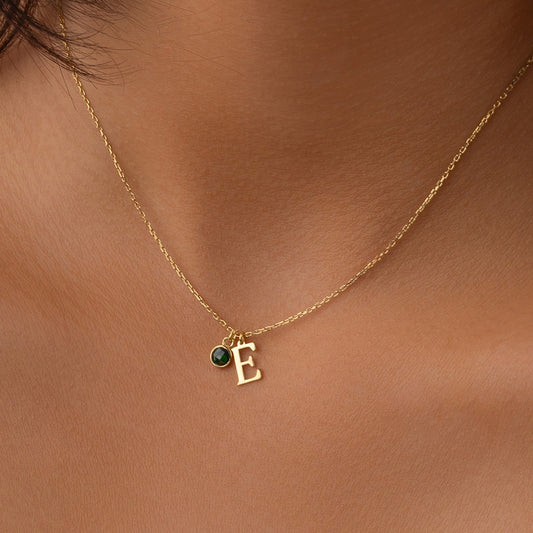 Birthstone Custom Initial Gold Necklace By Lookjewels