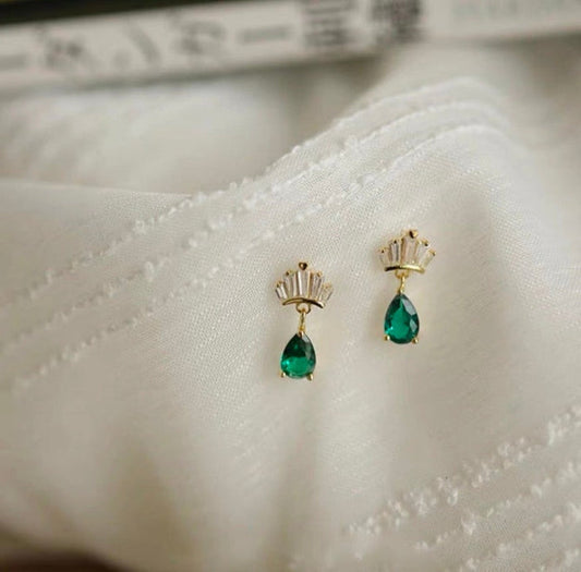 Crown Emerald and Diamond Stud Earring By Lookjewels