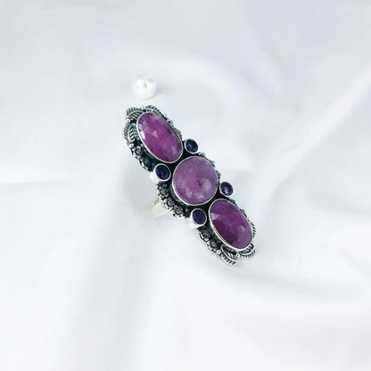 Faceted Ruby And Amethyst Gemstone Solid Sterling Silver Women's Statement Ring