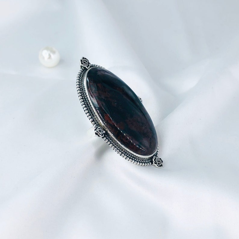 925 Sterling Silver Unique Bloodstone Gemstone Statement Ring For Women