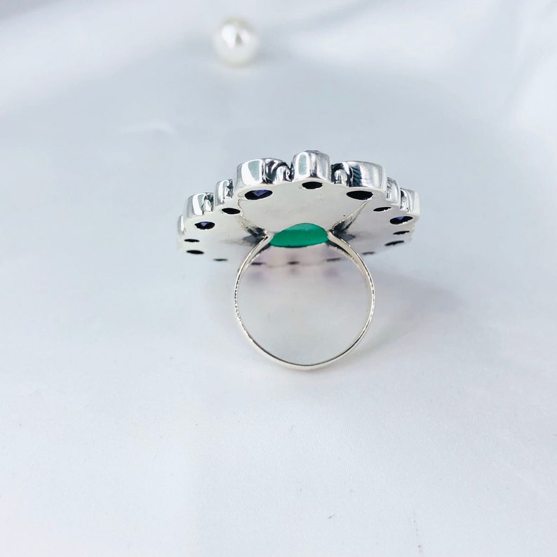 925 Sterling Silver Green Onyx Multi Gemstone Statement Ring Jewelry Gift