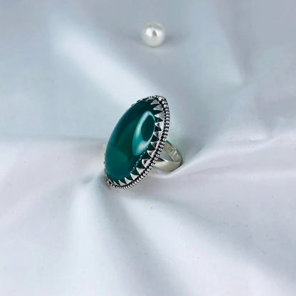 925 Sterling Silver Green Onyx Statement Ring