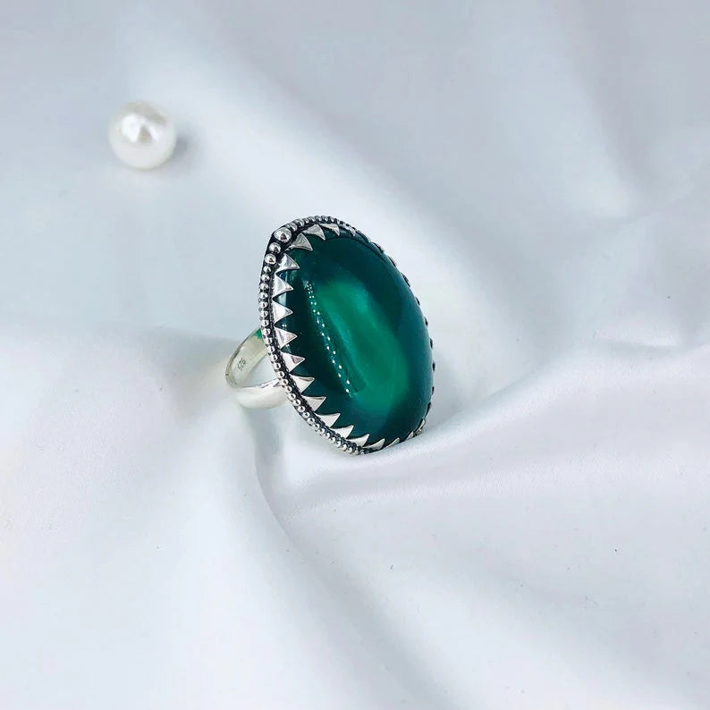 925 Sterling Silver Green Onyx Statement Ring