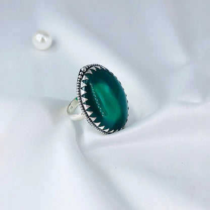 925 Sterling Silver Green Onyx Statement Ring