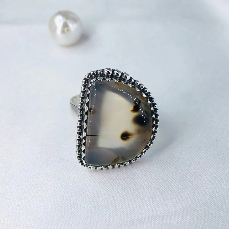 Natural Montana Agate 925 Sterling Silver Statement Ring