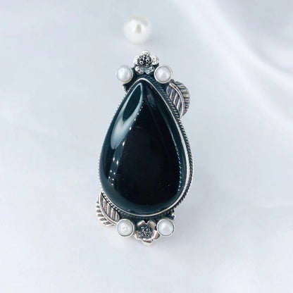 Natural Black Onyx Ring White Pearl Ring 925 Solid Sterling Silver Ring Gift For Her