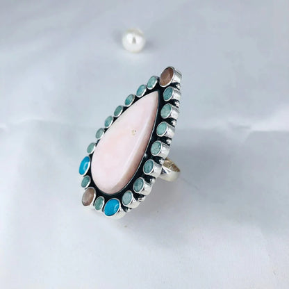 Natural Pink Opal Gemstone 925 Sterling Silver Ring Anniversary Gift For Her