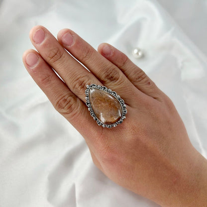 Natural Sunstone Gemstone 925 Sterling Silver Statement Ring Jewelry