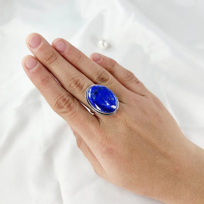 Natural Lapis Lazuli Gemstone Sterling Silver Statement Ring