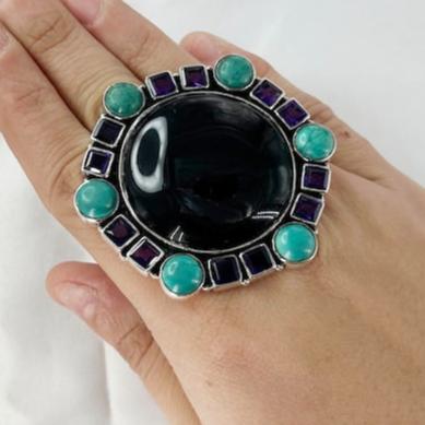 Black Onyx Gemstone 925 Sterling Silver Ring Designer Boho Ring Gift For Her