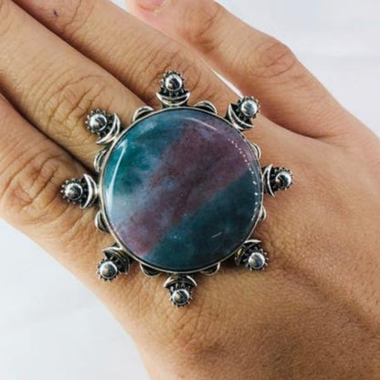 Moss Agate Gemstone 925 Sterling Silver Statement Ring For Women