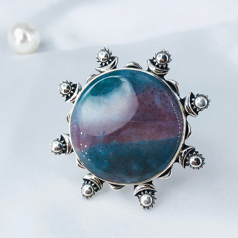 Moss Agate Gemstone 925 Sterling Silver Statement Ring For Women